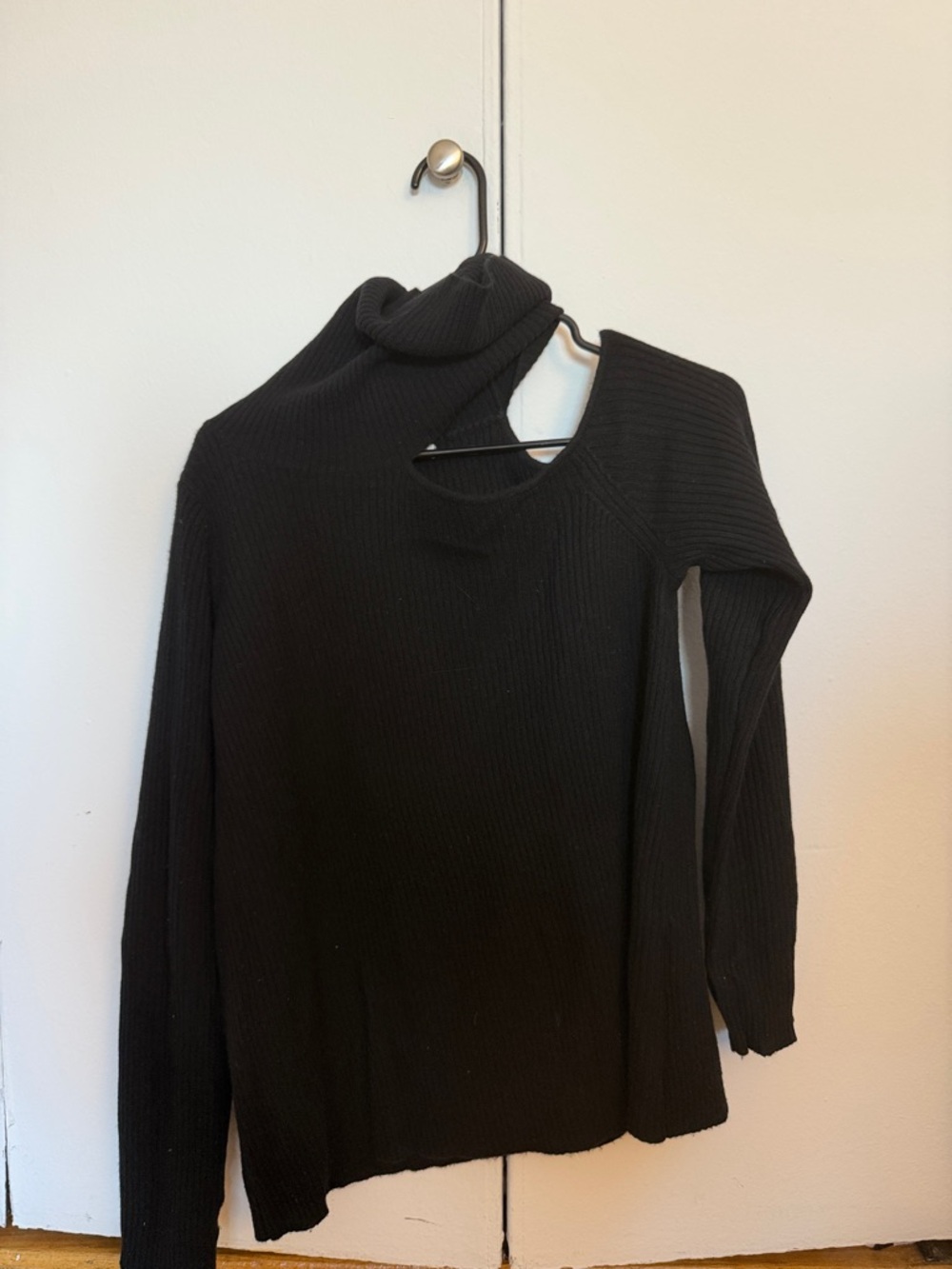 Off-the-Shoulder Ribbed Black Sweater